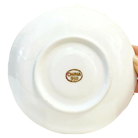 Ceramic Porcelain China 950 Pink Flower Teacup Saucer & Egg Holders White Gold - Picture 8 of 16